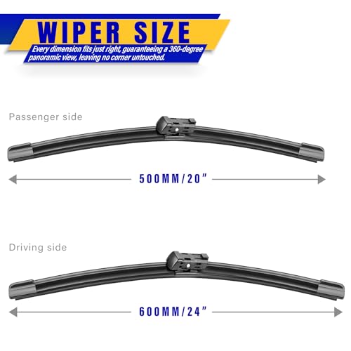 Image of 24 inch 20 inch Front Windshield Wiper blades Replacement for Audi A4 S4 Q5 SQ5 2009-2024,Q3 2011-2024,S5 RS5 2008-2023,Premium All-Season Replacement Automotive Windshield Wipers