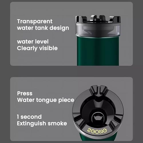 Image of Stainless Steel Ashtray with Water Tank - Quick Extinguishing, Windproof & Ash-Proof, Detachable & Easy to Clean Odor-Proof Design - for Indoor, Outdoor, Car, Office, and Home Use (Green)