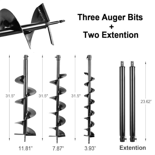 Image of 85cc Post Hole Digger 2-Stroke Petrol Gas Powered Earth Digger with 3 Auger Bits (4 inch 8 inch 12 inch) + 2 Extension Bar (24 inch 24 inch) for Farm Garden Plant Fence and Planting