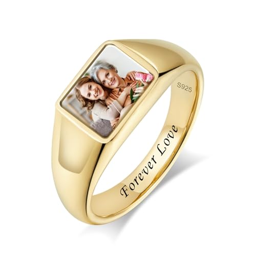 S925 Sterling Silver Custom Photo Ring Mother's Day Jewelry Gift Personalized Memorial Picture Rings with Birthstone Promise Relationship Ring for Women Mom Friend Yourself2