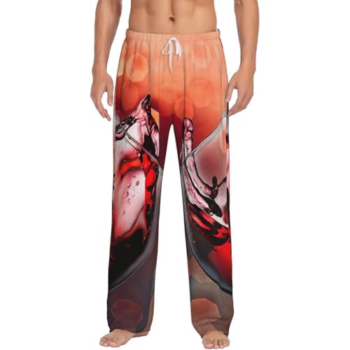 Pantalon pyjama homme polaire anti-froid imprimé vin avec poches latérales