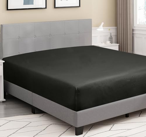 Image of ROYALE LINENS 300 Thread Count 100% Long Staple Combed Cotton Fitted Sheet Twin - Super Soft Deep Pocket Bottom Sheet - Fitted Sheets Only - Elastic Sheets (Twin, Black)