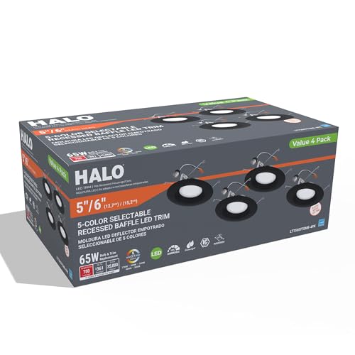 Halo LT 5/6 inch LED recessed Can Light Trim 5CCT dimmable 685lm Black 4PK - image 7