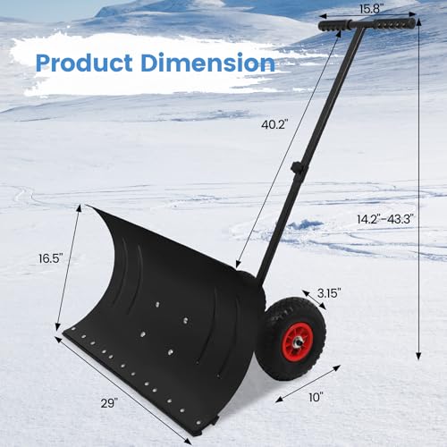 Toriexon SNOW SHOVEL With Wheels 29 Inch W X 16.5 Inch H, Heavy Duty Snow Pusher With 10 Inch Pneumatic Wheels, Angle Adjustable Blade & Handle Snow Shovels thumb #1
