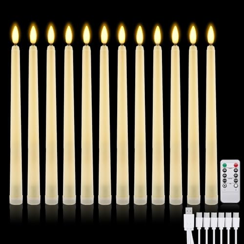 IMAGE Flameless LED Candles Battery Operated - 12 Pack Ivory Tapered Candles with Remote Control & Timer Realistic Flickering Light for Wedding Christmas Valentines Day Party Decoration