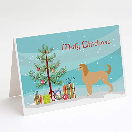 Caroline's Treasures BB2924GCA7P Afghan Hound Merry Christmas Tree Greeting Cards and Envelopes Pack of 8 Blank Cards with Envelopes Whimsical A7 Size 5x7 Blank Note Cards