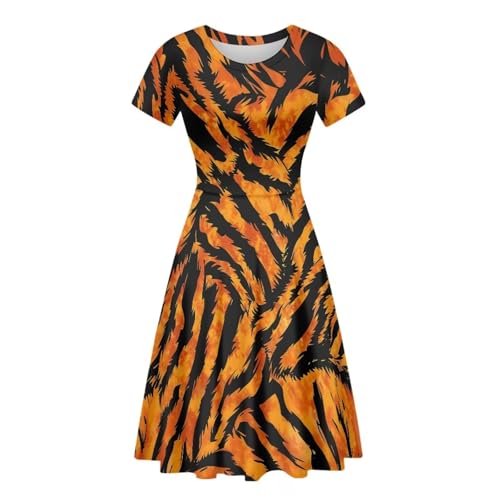 Image of HUGS IDEA Womens Puffy Swing Midi Dress Round Neck Short Sleeve Party A-Line Dresses