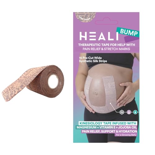 Image of Heali Bump Kinesiology Tape, 15 Pre-Cut Wide Strips, Synthetic Silk, Pregnancy Tape Belly, Magnesium, Vitamin E, Jojoba Oil, Pain Relief, Support, Reduce Appearance of Stretch Marks, Pack of 1