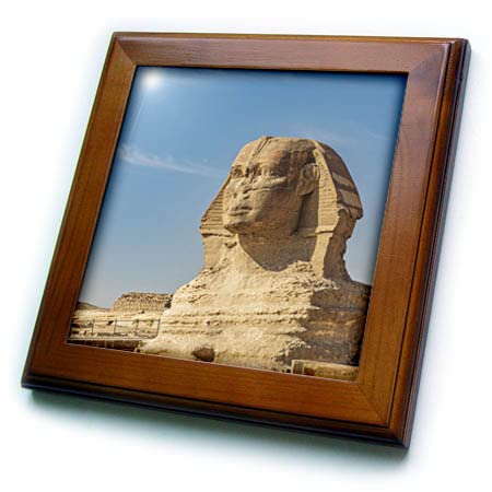 3dRose 8x8 Framed Tile - Egypt, Cairo. Great Sphinx of Giza in front of Great Pyramid of Giza Egypt