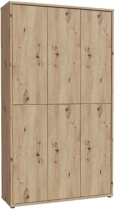 Forte Alice Springs Schuhschrank 100 110, moderner Flurschrank mit 6 Türen und 15 Einlegeböden, Holzwerkstoff, Artisan Eiche Holzdekor, 109,2 cm breit x 191,9 cm hoch x 34,9 cm tief