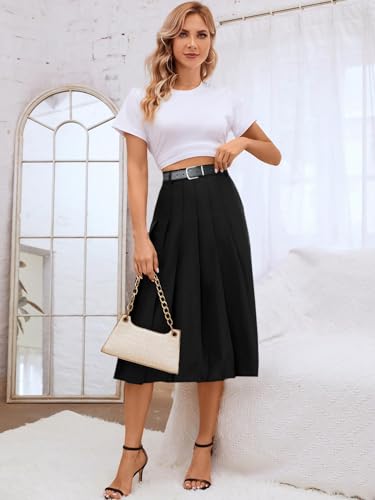SANGTREE- Saia plissada longa feminina com bolsos, saias de cintura alta lisas para uniforme escolar