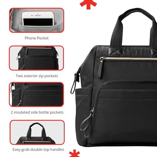 Image of Skip Hop Diaper Bag Backpack: Mainframe Large Capacity Wide Open Structure with Changing Pad & Stroller Attachement, Black with Gold Trim, 14.25x6.25x14.75 Inch (Pack of 3)