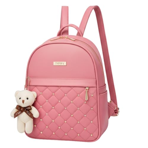 TYPIFY® Women's PU Leather Mini Backpack Bags| Preppy Style with Teddy Keychain | Girls Everyday Travel Bag | Ideal for College and Casual Use | Stylish & Spacious Travel, College & Office Bag