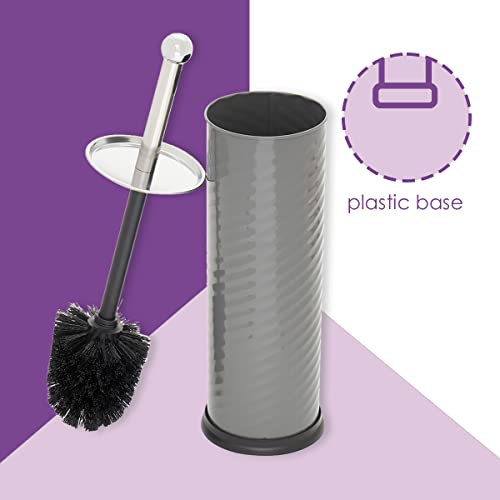 Image of Home Basics Toilet Brush with Swirl Canister, Grey | Sturdy Base | Embossed Design | Neutral Color