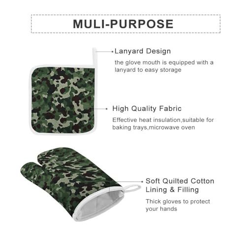 Gants de cuisine et maniques camouflage vert isolants pour plats chauds