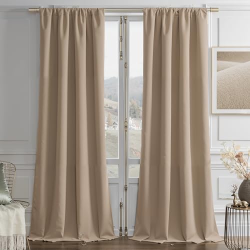 Image of Joydeco Toffee Brown Velvet Curtains 96 Inches Long 2 Panels Set, Thermal Insulated Room Darkening Curtains for Bedroom Living Room, Soft Luxury Curtains Rod Pocket, 52W x 96L