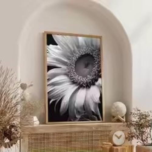 Tableau dahlia noir et blanc 60x80 cm encadré pour décoration de cuisine