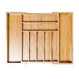 Simple Trending Kitchen Drawer Organizer, Expandable Bamboo Silverware Organizer, Utensil Holder & Cutlery Tray Drawer Dividers, Natural