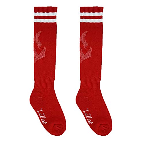 Luwint Striped Soccer Socks, Cushion Long Sports Socks Over-The-Calf Athletic Socks for Kids Youth Adults (M, Red)