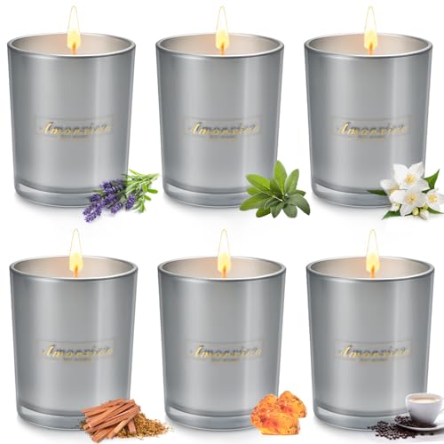 6 Pack Candles Clearance, Large Scented Candles, Candles for Home Scented, 35oz 250 Hour Long Lasting Soy Candles, Aromatherapy Jar Candles, Christmas Candles Gifts for Women Home Decor - Grey