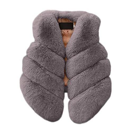 Girls' Faux 𝐅𝐮𝐫 Wool Vest Coat Sleeveless V Neck Jacket Outerwear Winter Causal Coat Waistcoat Warm (Grey, 4-5 Years)