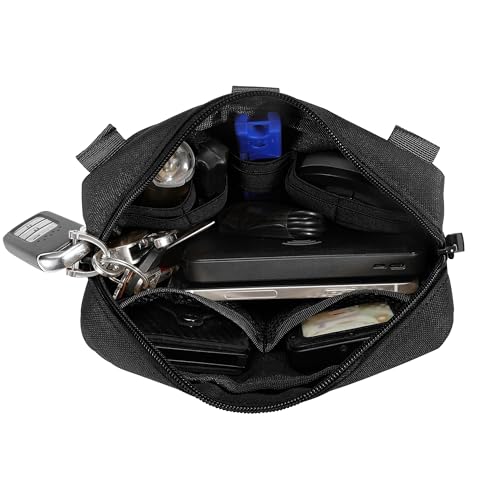 Image of Tactical Molle Admin Pouch Multi-Purpose Tool Pouch Bag Fits Tactical Backpacks Combat Vest with US Flag Patch and Keychain