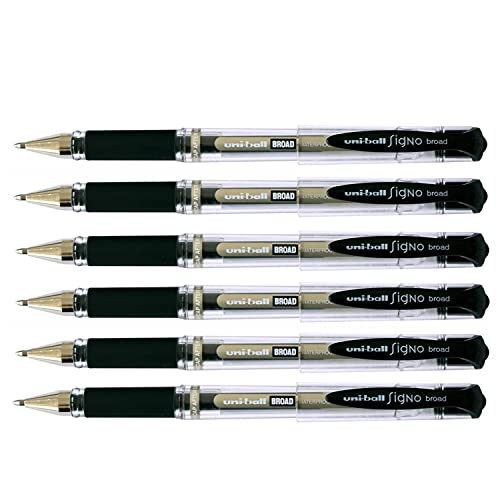 UNI-BALL Lot de 6 Rollers encre gel Signo Broad UM153C grip pointe large 1mm noir