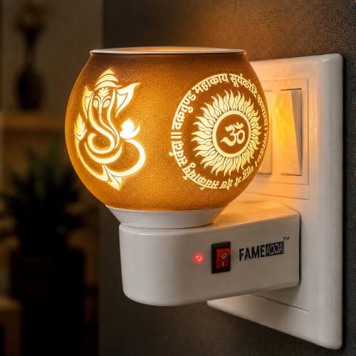 Image of Glass Kapoor Dani Electrical Camphor Diffuser /Ganesh Ji Om Electric Camphor Diffuser Burner for Home /Multipurpose Aroma Dhoop Dani /Kapurdani Night Lamp with On /Off Switch for Heating