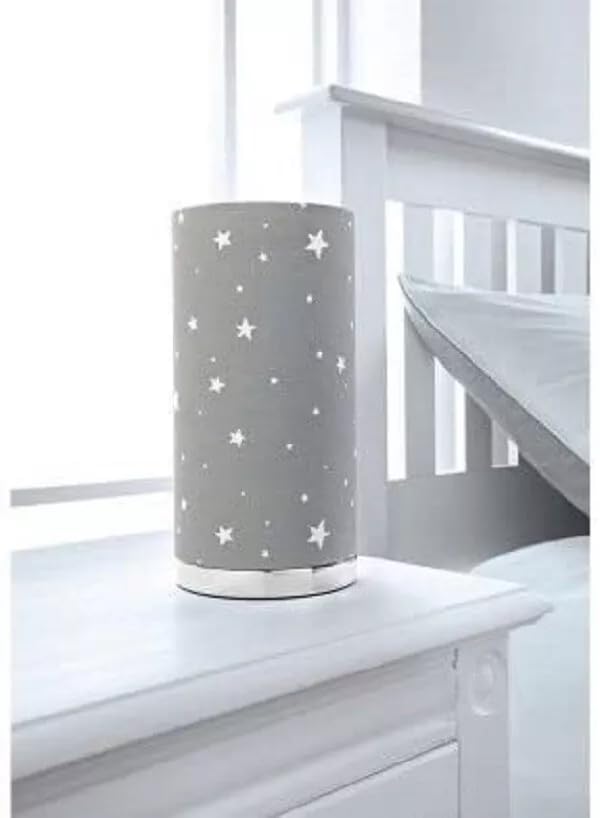 New Cylinder Shape Fancy Printed Children's Room Bedside Table Lamp - Grey Stars Home Decor