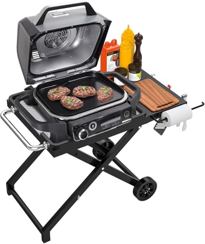 GriHero Folding Stand for Ninja Woodfire Outdoor BBQ Table Grill Cart Trolley with Side Shelf for Ninja Woodfire OG700 OG800 OG900 OO101 Series Grill & Smoker