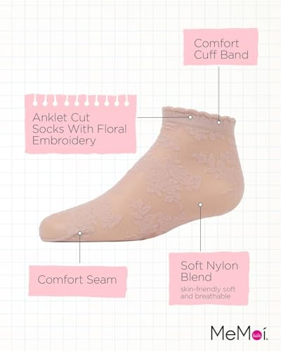 MeMoi Botanic Sheer Girls Floral Embroidered Anklet Socks3