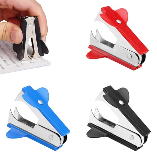 3 Stück Mini Heftklammerentferner,Entklammerer,Klammerentferner,Metallplastik Entklammerer Enthefter,Tacker Entferner Für Bücher,Zeitungen,Verpackungspapier,Extra Breiter Fingergriff,Rot/Schwarz/Blau