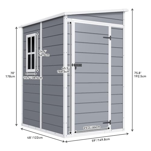 Image of DWVO 5x4 FT Outdoor Storage Shed with Reinforced Floor, All-Weather Resin Storage Shed with Lockable Door & Window, Waterproof Plastic Tool Storage for Garden, Backyard, Patio, Lawn