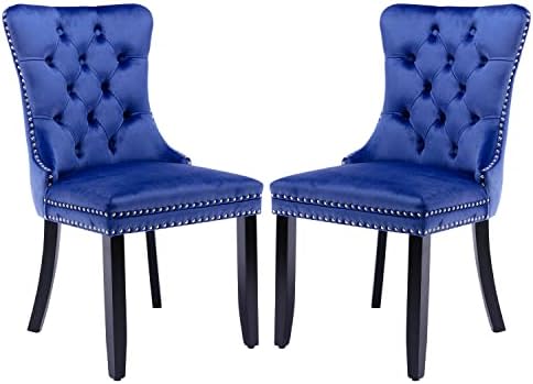 Fangflower Velvet Upholstered Kitchen & Dining Room Dining Chairs Set of 2, Blue