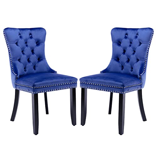 Fangflower Velvet Upholstered Kitchen & Dining Room Dining Chairs Set Of 2, Blue #TOP11