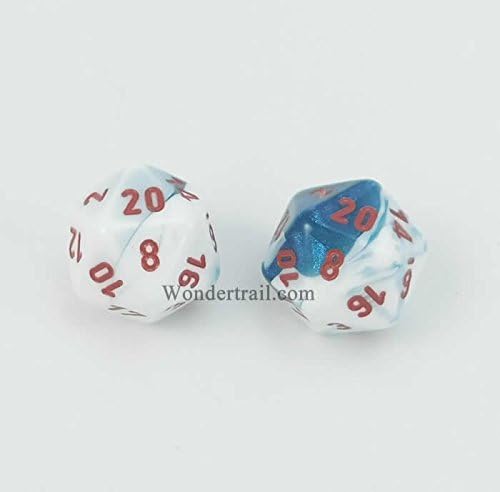 Wondertrail WCXPG2057E2 Astral Blue and White with Red Numbers D20 Aprox 16mm (5/8in) Pack of 2 Dice Chessex