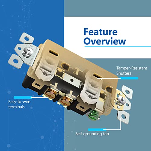 Lider Matte Finish Decorator Receptacle, Child Safe Tamper-Resistant Wall Outlet, Commercial Grade, Self-Grounding, 15A 125V, Ul Listed, Lr15-Tr-Gd, Gold #TOP3