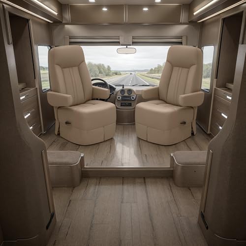 Qualitex Ethos RV Captain Chair Seat, Manual Lumbar & Recline, 7-Spring Base, Driver-Side or Passenger-Side for RV, Van, Motorhome, Lt. Sand, Driver Side