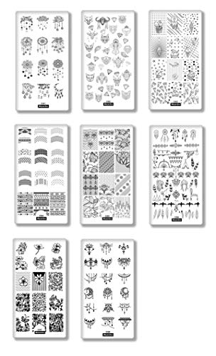 8Pcs Elephant Diamond Nail Stamping Plates Cartoon Animals Geometric Symbol Texture Lace Floral Nail Stamp Plate Ethnic Template Rectangle Nail Art Image Plate #TOP1