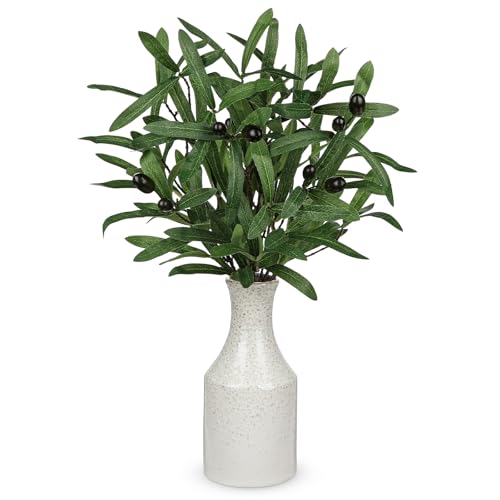 Briful Fake Olive Branches in Rustic Metal Vase 20.4'' Faux