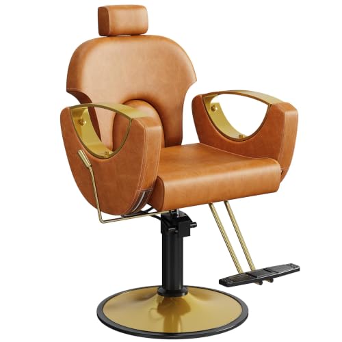 Image of LOUVIXA Barber Chair, Salon Chair for Hair Stylist, Height Adjustable Hydraulic Hair Reclining Salon Chairs, 360 Degrees Rotation, Multi-Function Shampoo Chair for Barbershop (Brown)