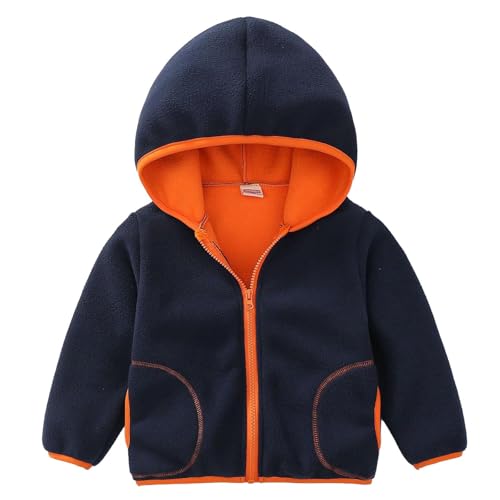 Kids Fleece Jacket with Hood Boys Girls Baby Coat For Fall Winter Spring Sherpa Lined Warm Outerwear 2-9 Years