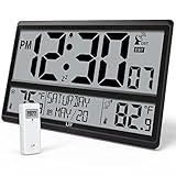 LFF Atomic Clock 4.5" Numbers, Atomic Wall Clock Never Needs Setting, Indoor Outdoor Temperature wit
