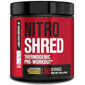 Jacked Factory NITROSURGE Shred Pre Workout Supplement – Energy Booster, Instant Strength Gains, Sharp Focus, Powerful Pumps – Nitric Oxide Booster & PreWorkout Powder – 30Sv, Blueberry Lemonade