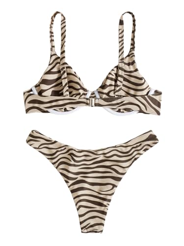 SweatyRocks Women's 2 Piece Swimsuit Zebra Stripe Push Up Bikini Sets2