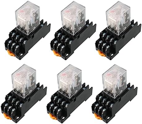 uxcell 6 Pcs AC 110V/120V Coil 4PDT 35mm DIN Rail Power Relay + Socket