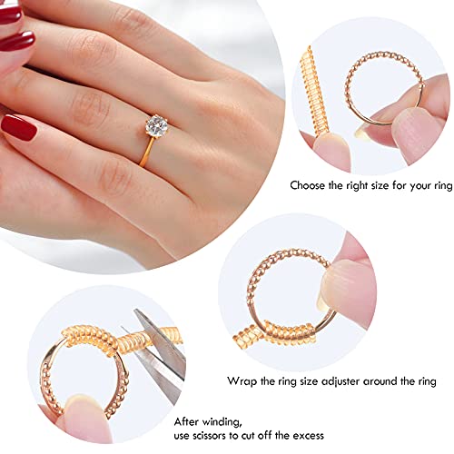 Invisible Ring Size Adjusters Guard Ring Sizer Loose Ring Size Adjusters With Ring Sizer Measuring Tool Polishing Cloth For Man And Woman Rings, 69 Pieces (Gold) #TOP2