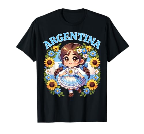 Cute Argentina Girl Traditional Dress with Sunflowers Kids T-Shirt