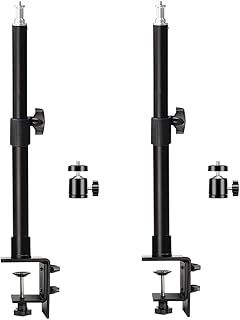 Light Desk Mount Stand Table C Clamp Mount Stand, Adjustable Table Light Stand with Standard 1/4 Screw Tip for Camera Video Ring Light, 2 Pack Webcam Light Stand Table Mount Stand Max Load 11 lbs