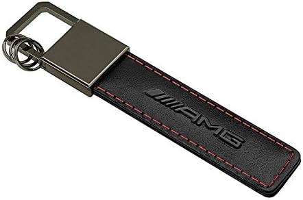 AMG Mercedes Benz, Key Ring Traffic red Stainless Steel/Leather, Black/red/Silver-Coloured